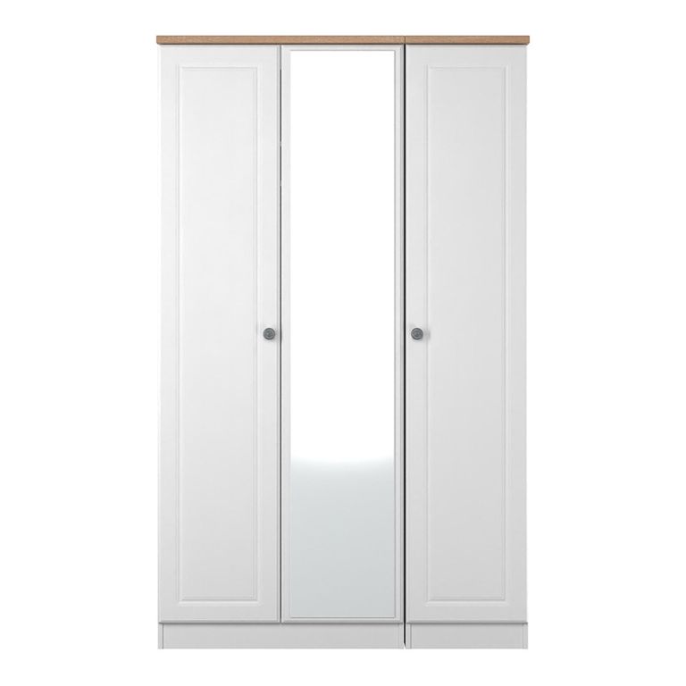 Norfolk Wardrobe - 3 Door - 1 Mirror - Triple - White and Oak