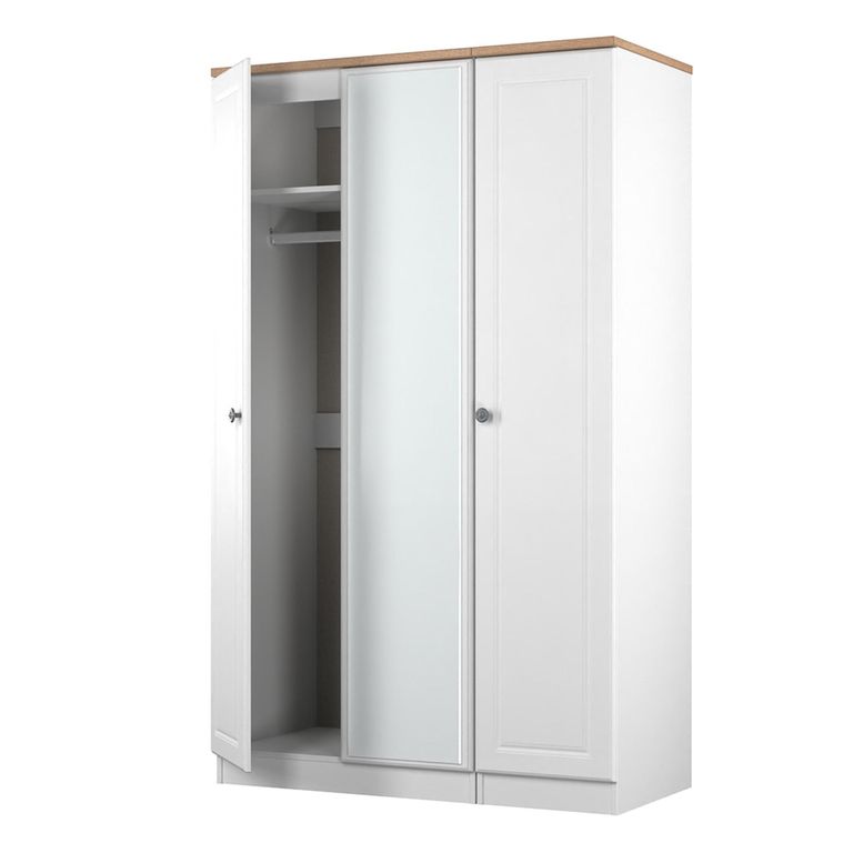 Norfolk Wardrobe - 3 Door - 1 Mirror - Triple - White and Oak
