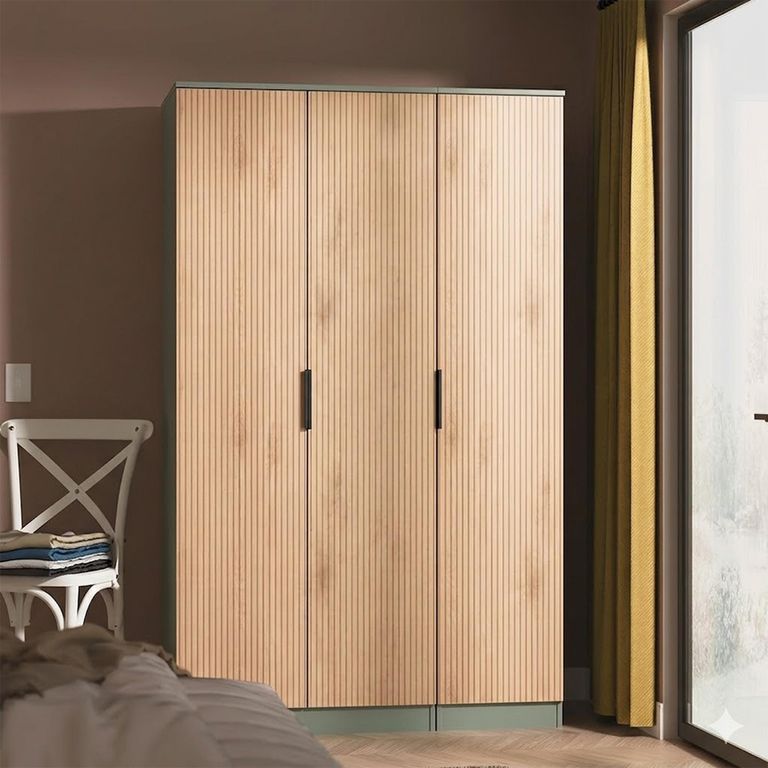 Java Fluted Wardrobe - 3 Door - Plain Triple - Natural and Reed Green