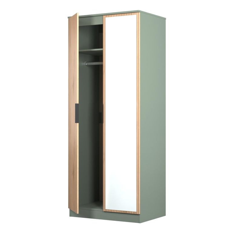 Java Fluted Wardrobe - 2 Door - 1 Mirror - Natural and Reed Green