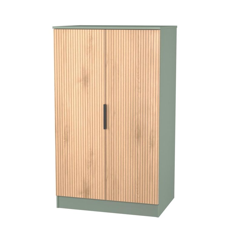 Java Fluted Wardrobe - 2 Door - Plain Midi - Natural and Reed Green
