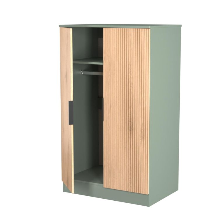 Java Fluted Wardrobe - 2 Door - Plain Midi - Natural and Reed Green