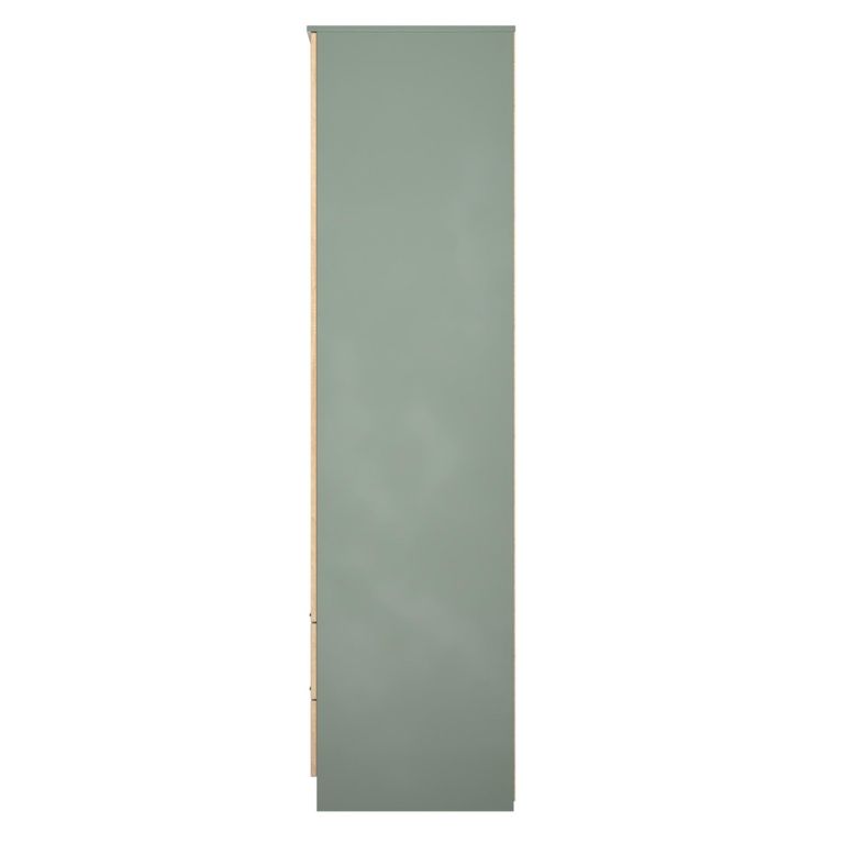 Java Fluted Wardrobe - 2 Door - Tall Combi - 1 Mirror - Natural and Reed Green