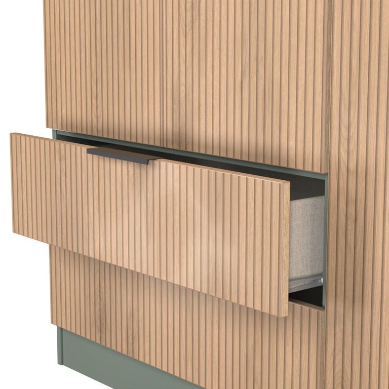 Java Fluted Wardrobe - 3 Door - 2 Drawer - Tall Triple - Natural and Reed Green