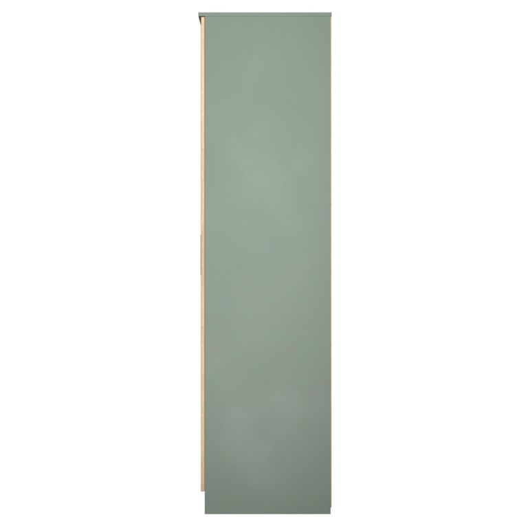 Java Fluted Wardrobe - 3 Door - Tall Triple Robe - 1 Mirror - Natural and Reed Green