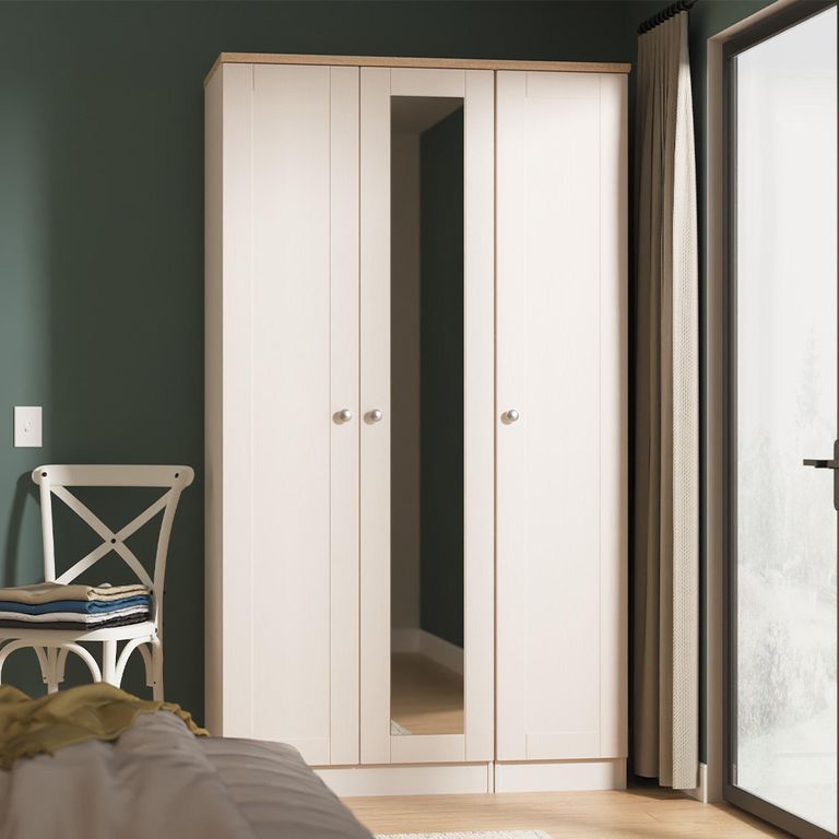 Sussex Wardrobe - 3 Door - 1 Mirror - Tall - Triple - Cashmere and Oak