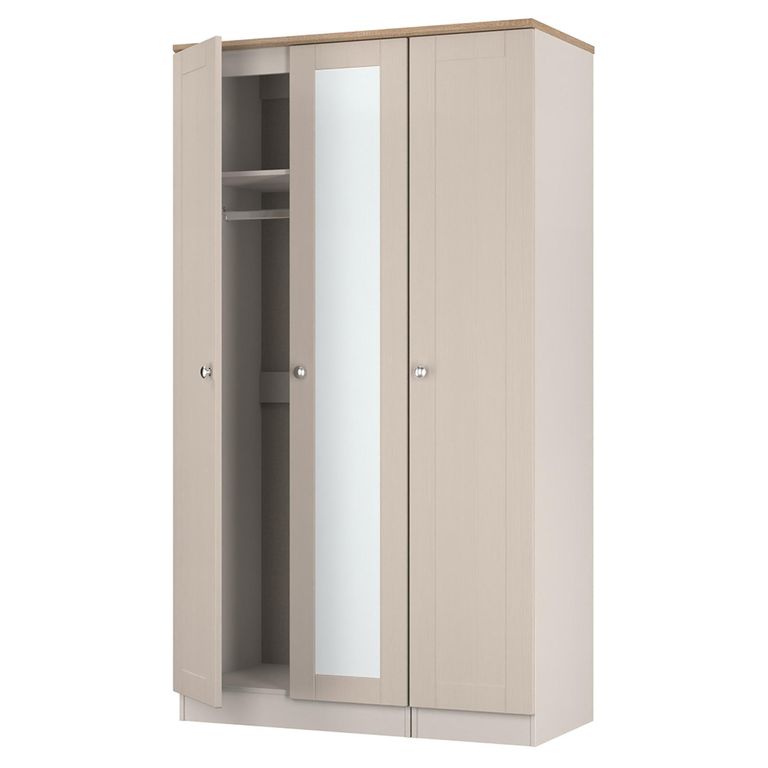 Sussex Wardrobe - 3 Door - 1 Mirror - Tall - Triple - Cashmere and Oak
