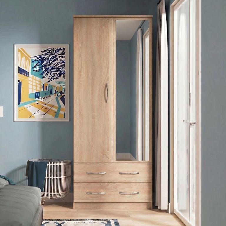 Avon Wardrobe - 2 Door - Combi - with 1 Mirror - Oak