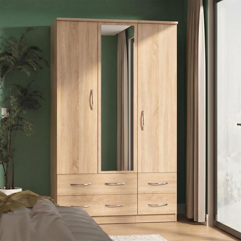 Avon Wardrobe - 3 Door with 1 Mirror - Oak
