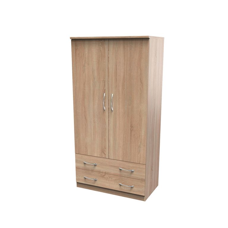 Avon Wardrobe - 2 Door - 2 Drawers - Double - H 1825cm - Oak