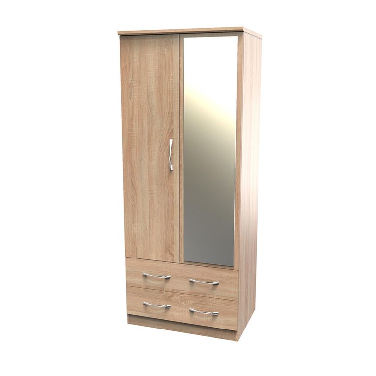 Avon Wardrobe - 2 Door - Combi - with 1 Mirror - Oak