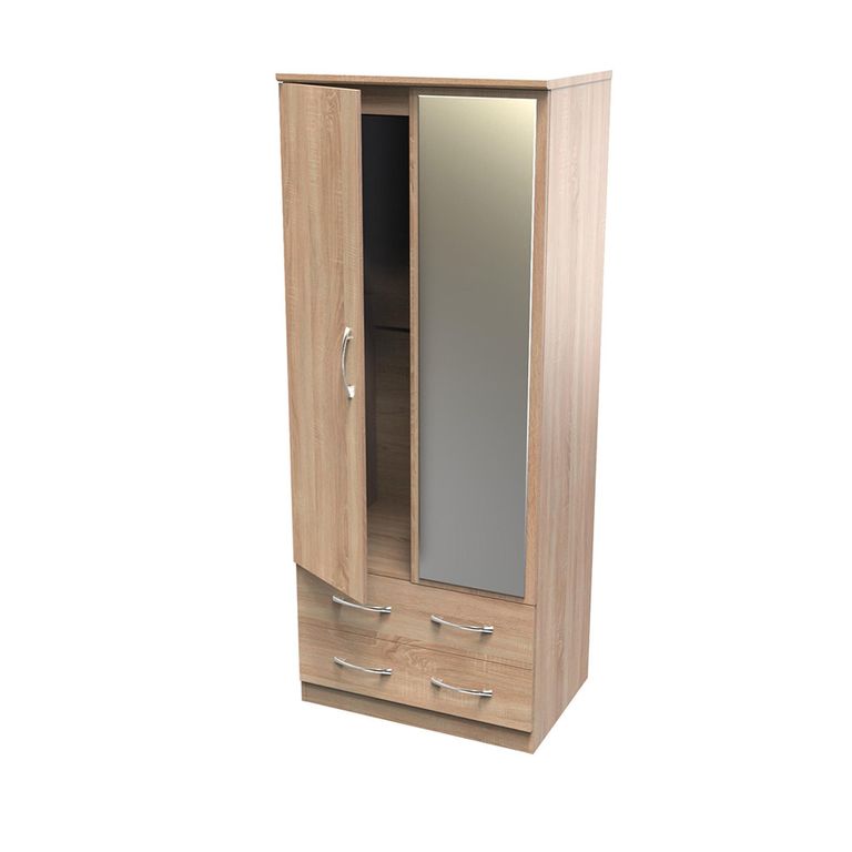 Avon Wardrobe - 2 Door - Combi - with 1 Mirror - Oak