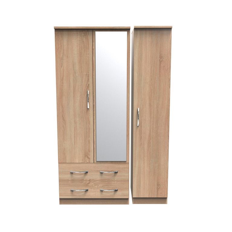 Avon Wardrobe - 3 Door - Combi with 1 Mirror - LHF 2 Drawers - Oak