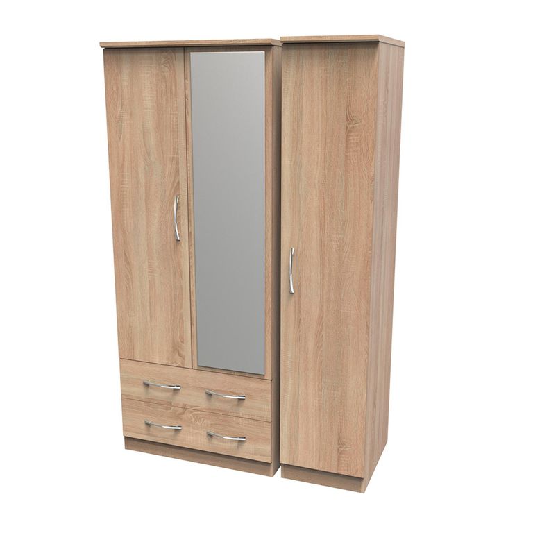 Avon Wardrobe - 3 Door - Combi with 1 Mirror - LHF 2 Drawers - Oak