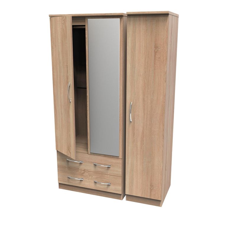 Avon Wardrobe - 3 Door - Combi with 1 Mirror - LHF 2 Drawers - Oak