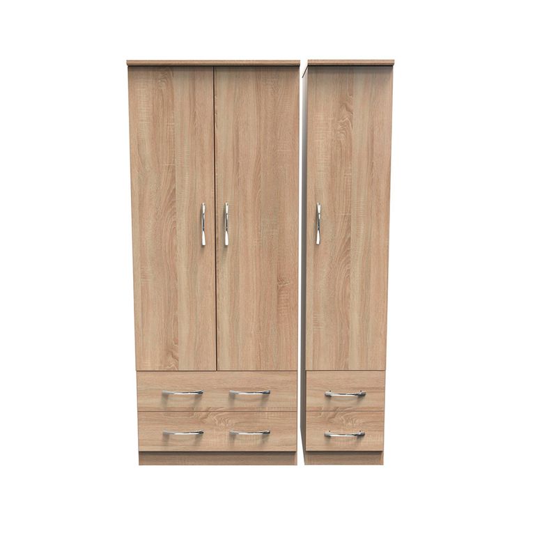 Avon Wardrobe - 3 Door - Triple - 4 Drawers - Oak