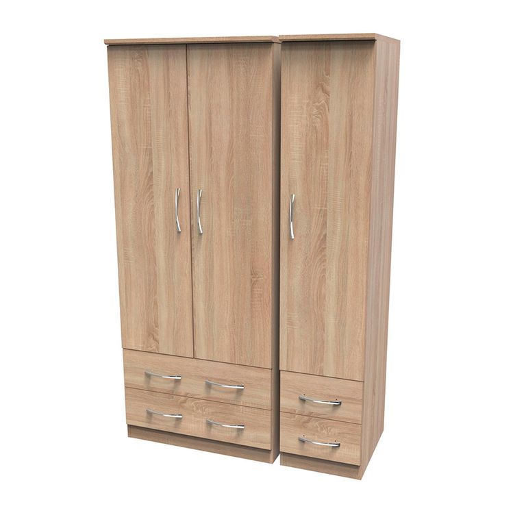 Avon Wardrobe - 3 Door - Triple - 4 Drawers - Oak