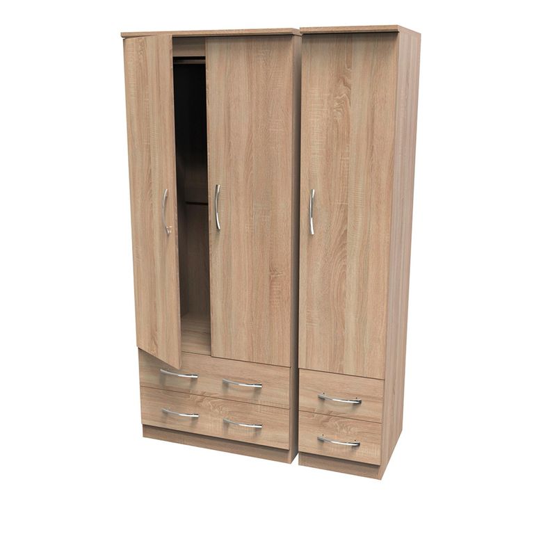 Avon Wardrobe - 3 Door - Triple - 4 Drawers - Oak
