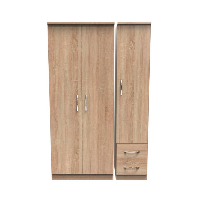 Avon Wardrobe - 3 Door - Triple - with RHF 2 Drawers - Oak
