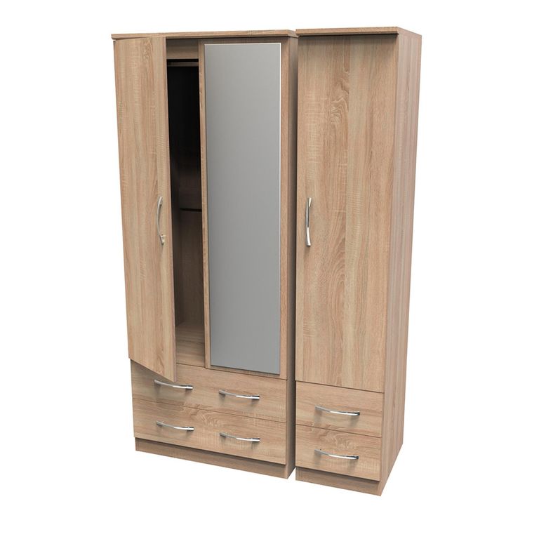 Avon Wardrobe - 3 Door with 1 Mirror - Oak