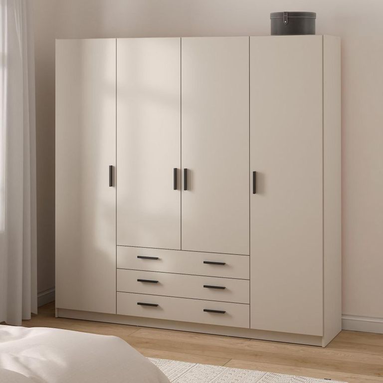 Sprint Wardrobe - 4 Door - 3 Drawer - Cashmere