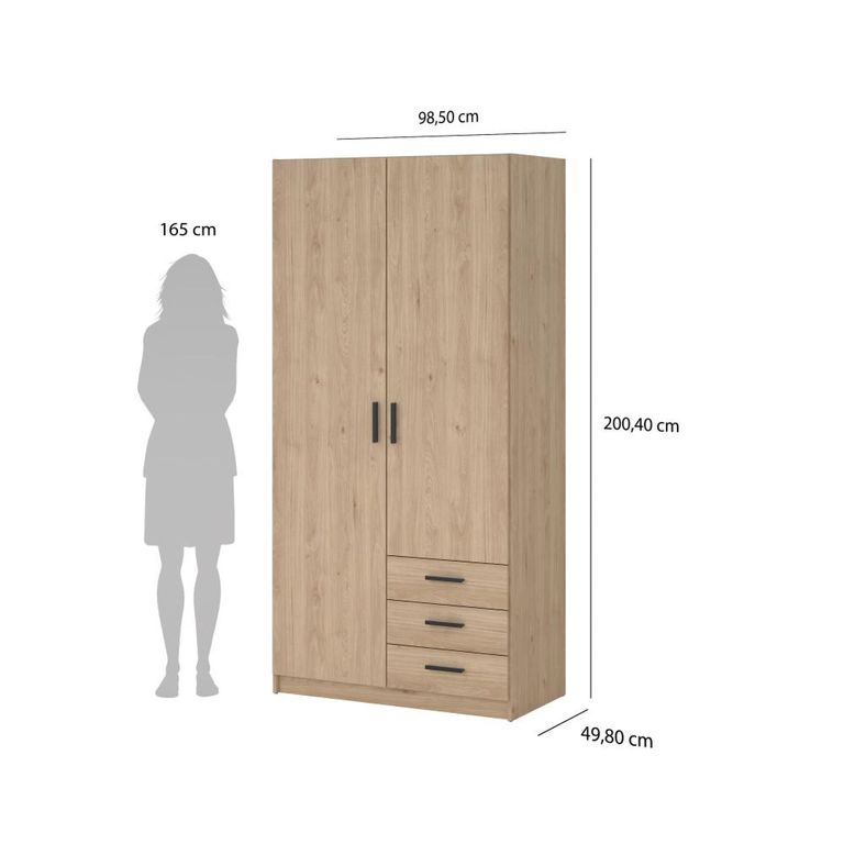 Sprint Wardrobe - 2 Door - 3 Drawer - Jackson Hickory