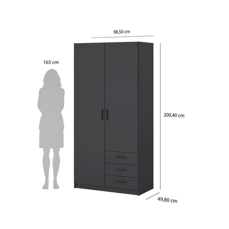 Sprint Wardrobe - 2 Door - 3 Drawer - Matt Grey