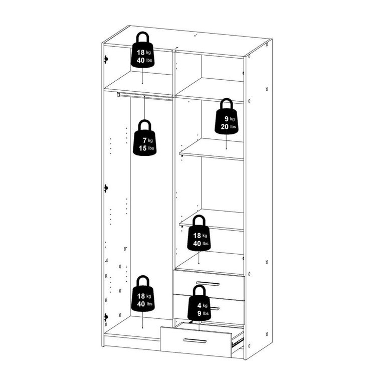 Sprint Wardrobe - 2 Door - 3 Drawer - Matt Grey