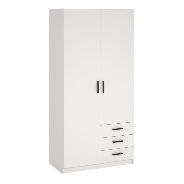 Sprint Wardrobe - 2 Door - 3 Drawer - White