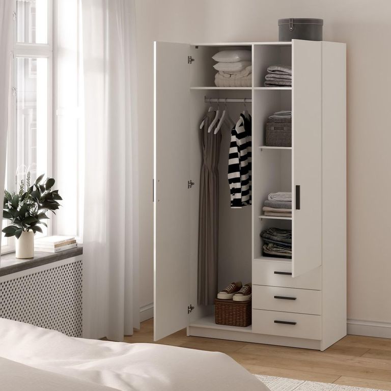 Sprint Wardrobe - 2 Door - 3 Drawer - White