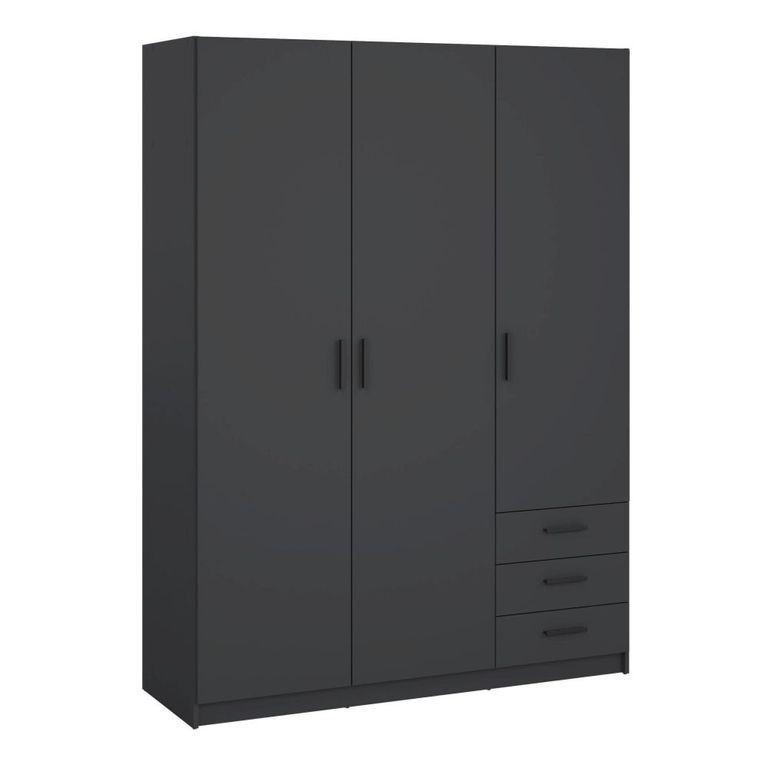 Sprint Wardrobe - 3 Door - 3 Drawer - Matt Grey