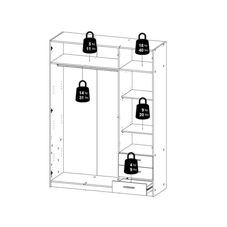 Sprint Wardrobe - 3 Door - 3 Drawer - Matt Grey