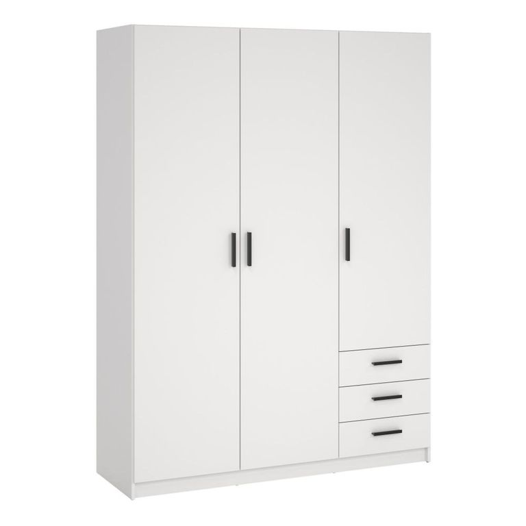 Sprint Wardrobe - 3 Door - 3 Drawer - White