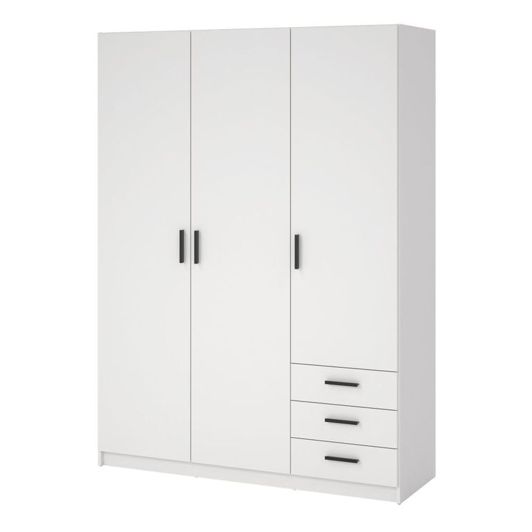 Sprint Wardrobe - 3 Door - 3 Drawer - White