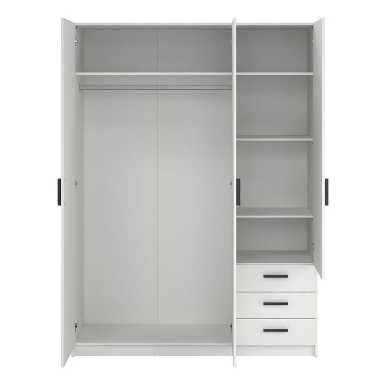 Sprint Wardrobe - 3 Door - 3 Drawer - White