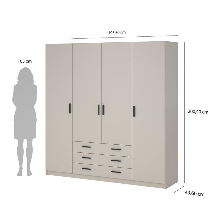 Sprint Wardrobe - 4 Door - 3 Drawer - Cashmere