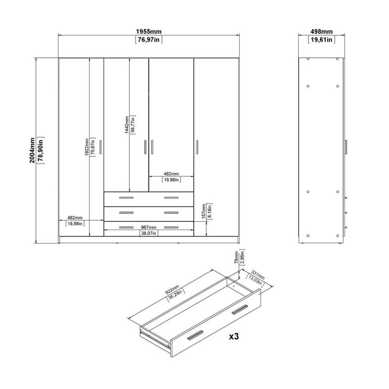 Sprint Wardrobe - 4 Door - 3 Drawer - Cashmere