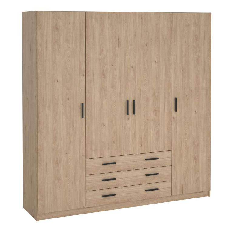 Sprint Wardrobe - 4 Door - 3 Drawer - Jackson Hickory