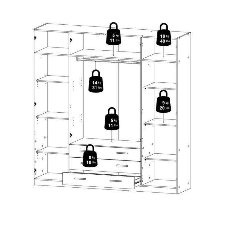 Sprint Wardrobe - 4 Door - 3 Drawer - Jackson Hickory
