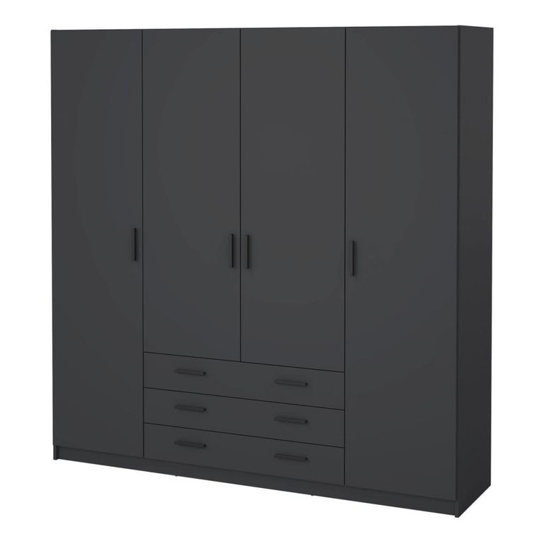 Sprint Wardrobe - 4 Door - 3 Drawer - Matt Grey