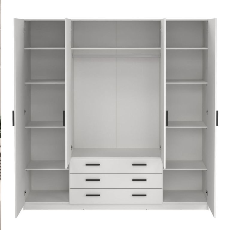Sprint Wardrobe - 4 Door - 3 Drawer - White