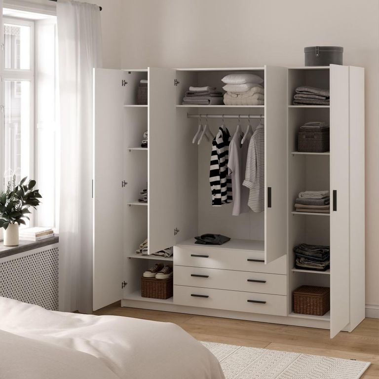 Sprint Wardrobe - 4 Door - 3 Drawer - White