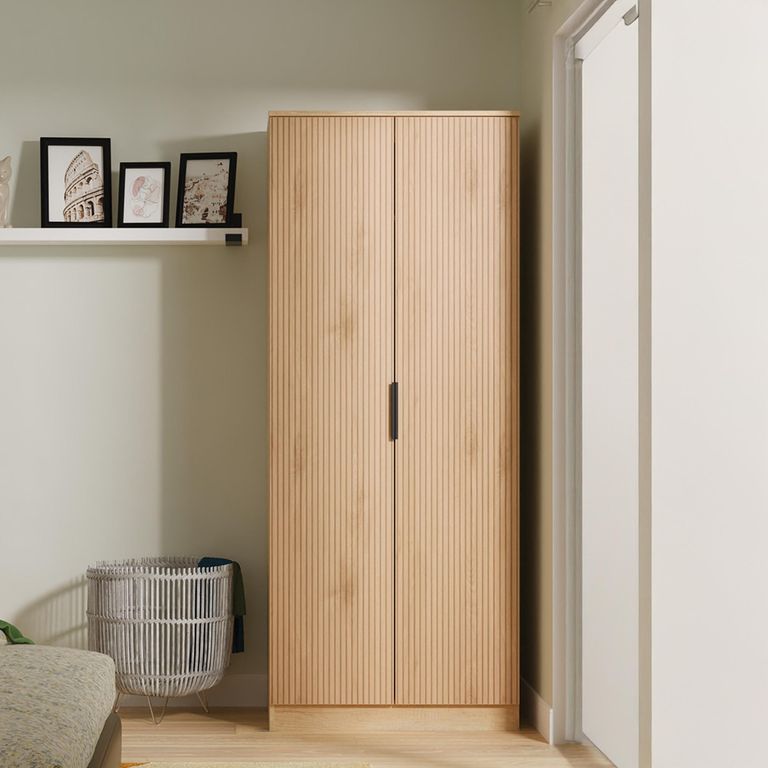 Java Fluted Wardrobe - 2 Door - Plain Robe - Natural and Nebraska