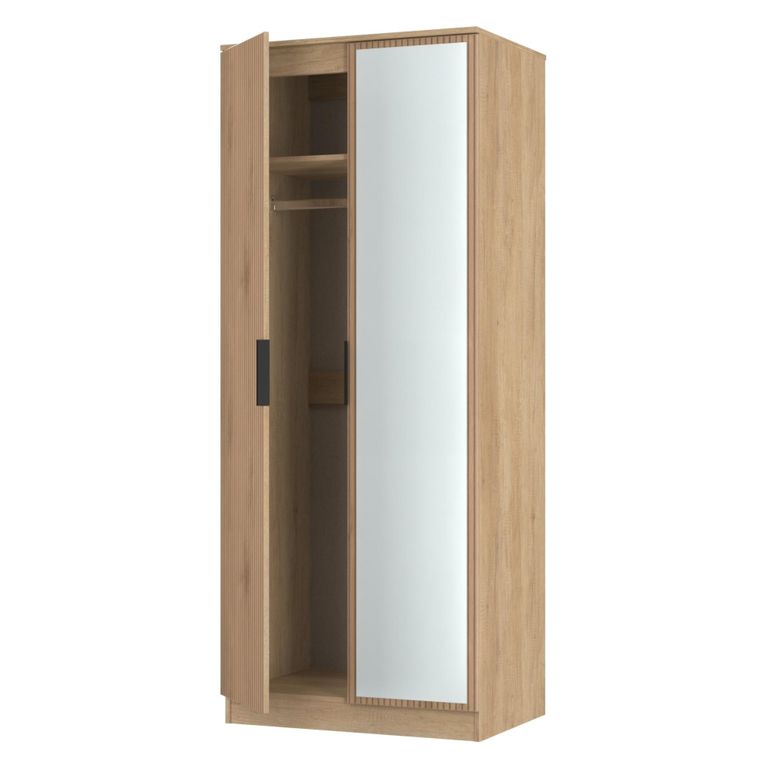 Java Fluted Wardrobe - 2 Door - 1 Mirror - Natural and Nebraska