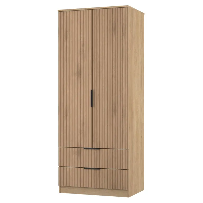 Java Fluted Wardrobe - 2 Door - 2 Drawer - Natural and Nebraska