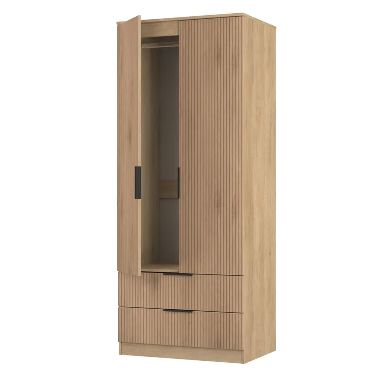 Java Fluted Wardrobe - 2 Door - 2 Drawer - Natural and Nebraska