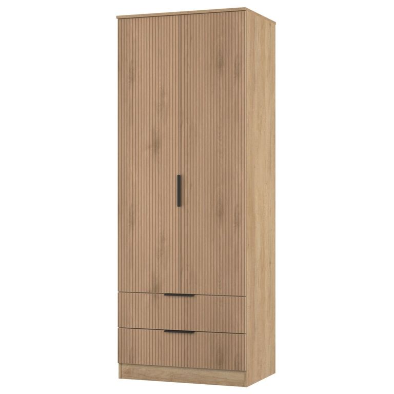 Java Fluted Wardrobe - 2 Door - 2 Drawer - Tall Robe - Natural and Nebraska