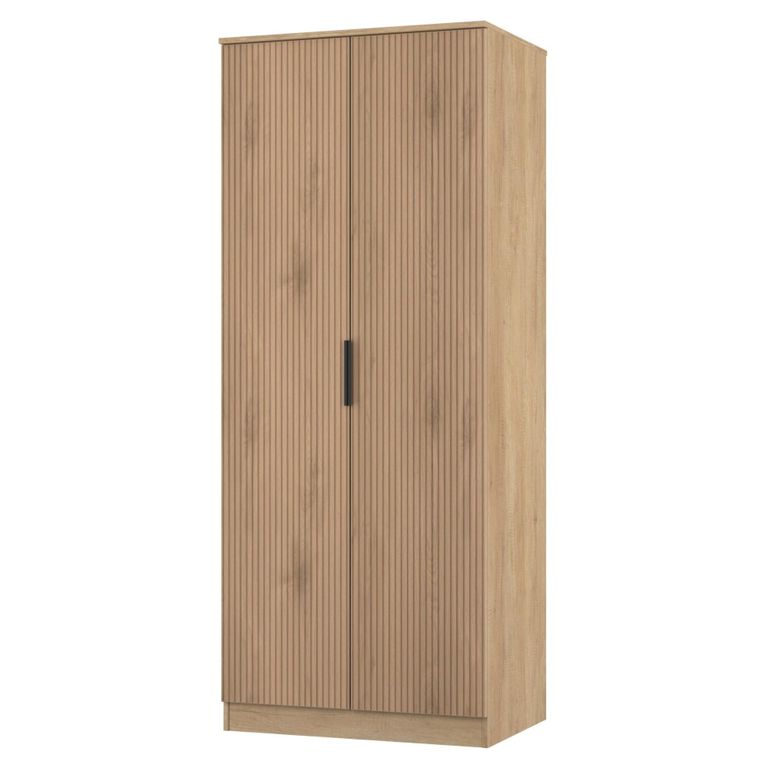 Java Fluted Wardrobe - 2 Door - Plain Robe - Natural and Nebraska