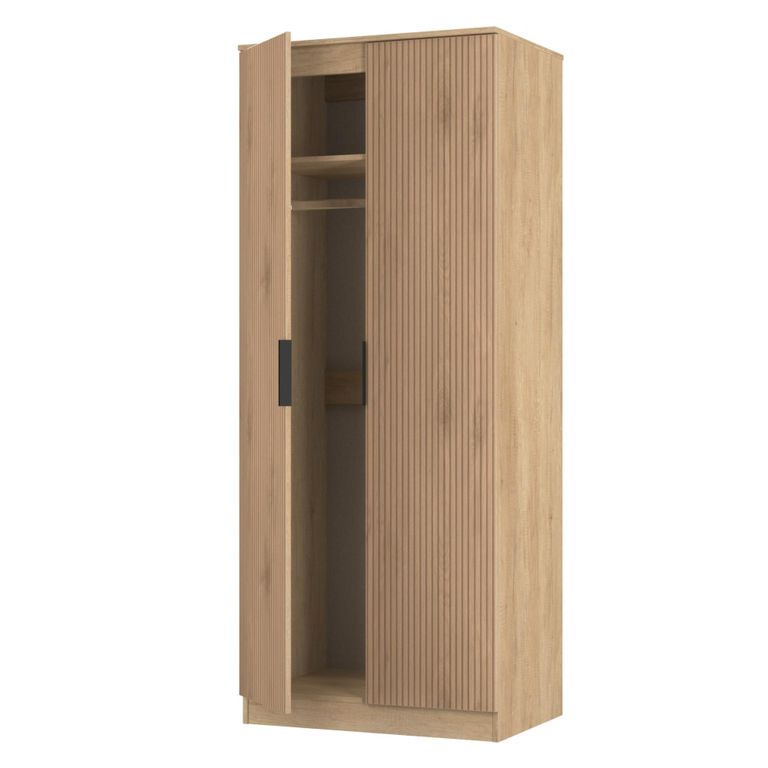 Java Fluted Wardrobe - 2 Door - Plain Robe - Natural and Nebraska