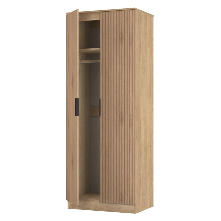 Java Fluted Wardrobe - 2 Door - Tall Robe - Natural and Nebraska